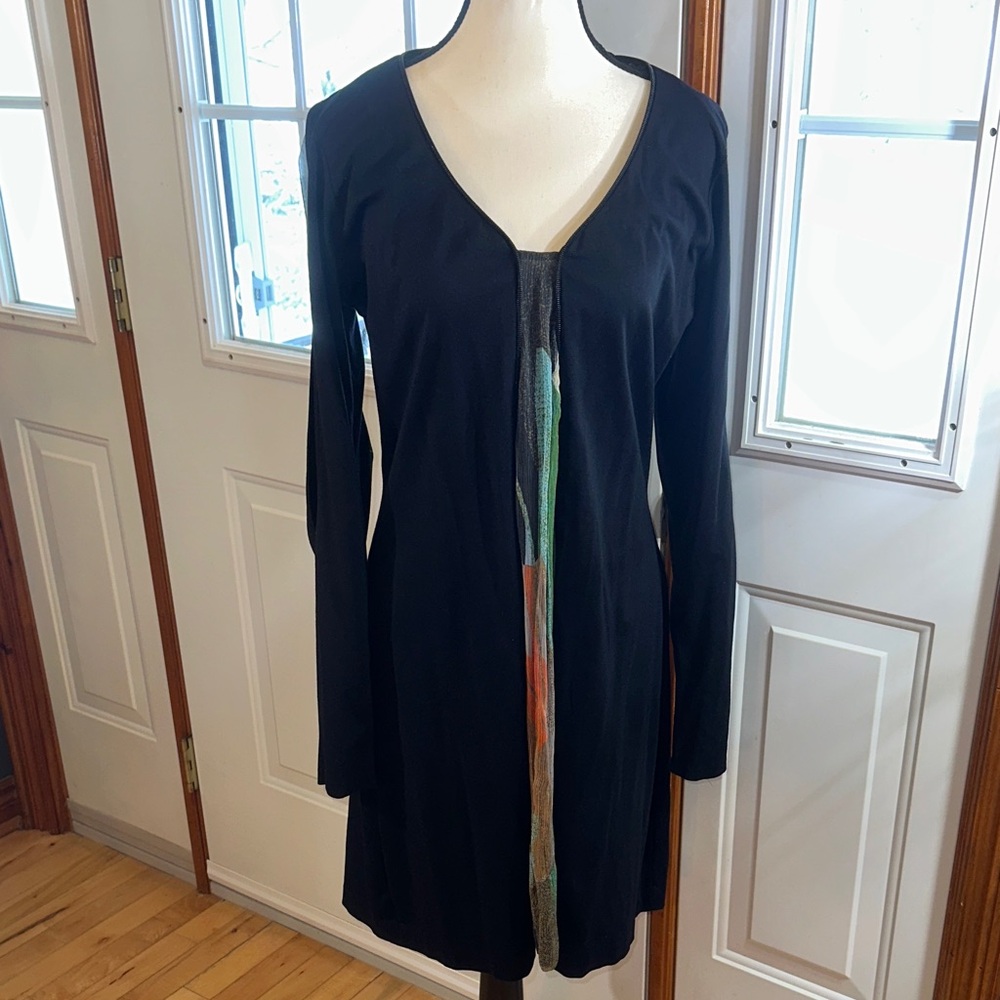 Silk-Blend Save The Queen Black Dress with Sheer Multicolor Insert